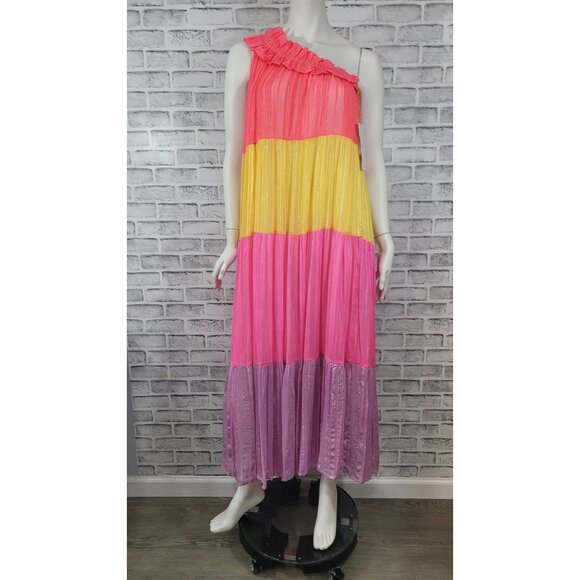 NWT Sundress Stevie Palma One Shoulder Color Block Maxi Size M/L Pink Purple - Picture 2 of 10